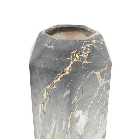 14" Black & White Marbled Ceramic Contemporary Vase